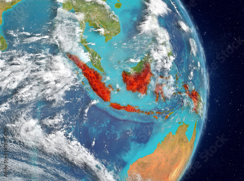 Orbit view of Indonesia in red