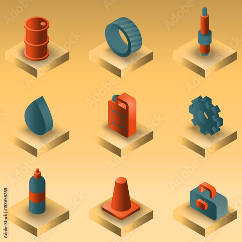 Car tuning gradient isometric icons
