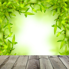 Spa Background with Green Bamboo and Empty Wooden Table