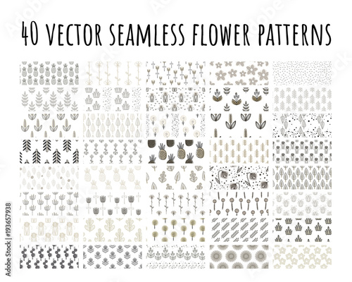 Set of 40 vector patterns with flowers and plants