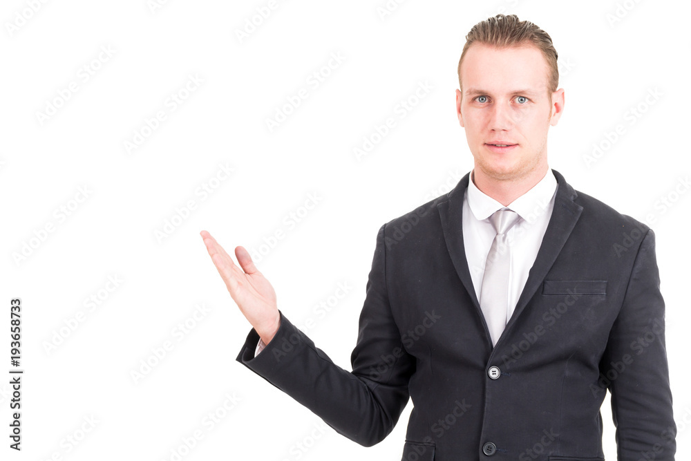 Businessman in black suit standing isolated on white background Businessman in black suit standing isolated on white background