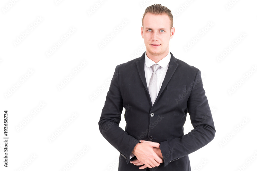 Portrait of businessman with arms crossed isolated on white background