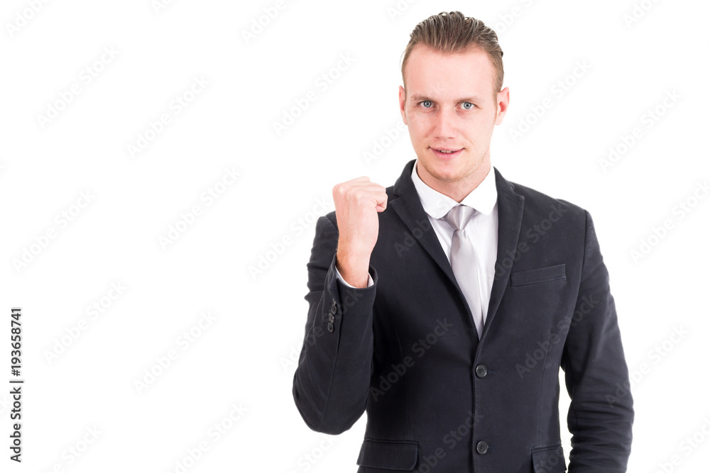 Successful businessman celebrating with arms up Successful businessman celebrating with arms up