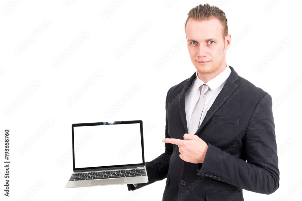Businessman using laptop isolated on white background Businessman using laptop isolated on white background