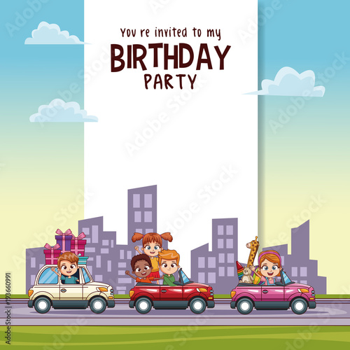 Birthday kids invitation party card vector illustration graphic design