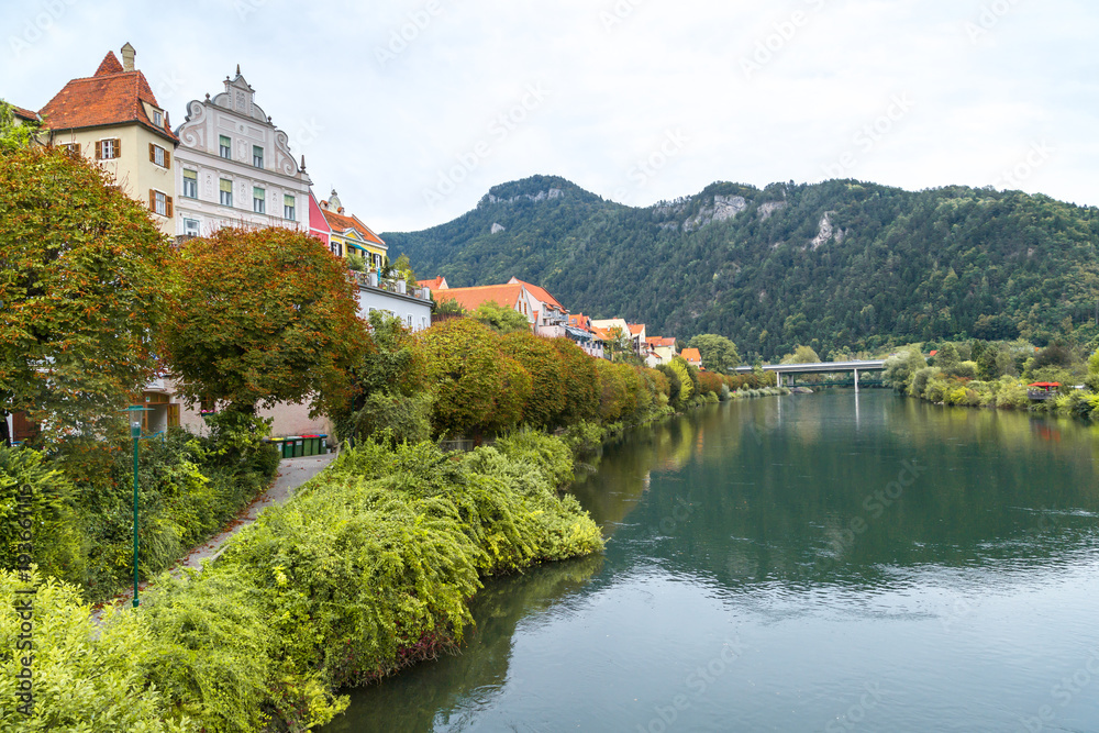 Fototapeta premium Frohnleiten by Mud River in Styria