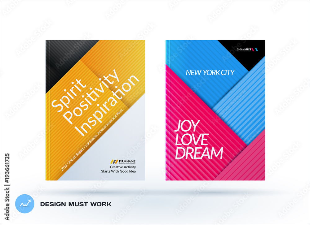 Fototapeta premium Material design of business brochure set, abstract horizontal cover