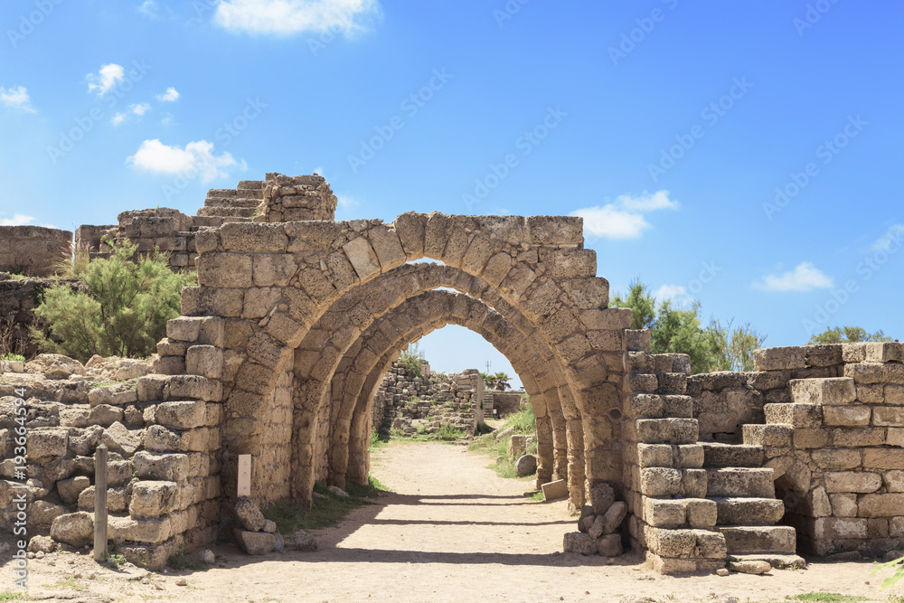 Architecture of the Roman period in Caesarea national Park on the Mediterranean coast of Israel