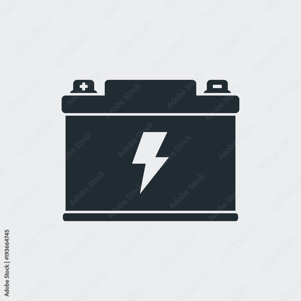 Icono plano bateria electrica en fondo gris Icono plano bateria electrica en fondo gris