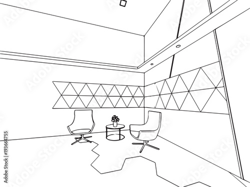 interior outline sketch drawing perspective office