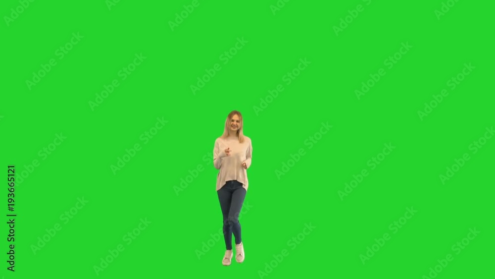 girl and running on the spot on the green screen girl and running on the spot on the green screen