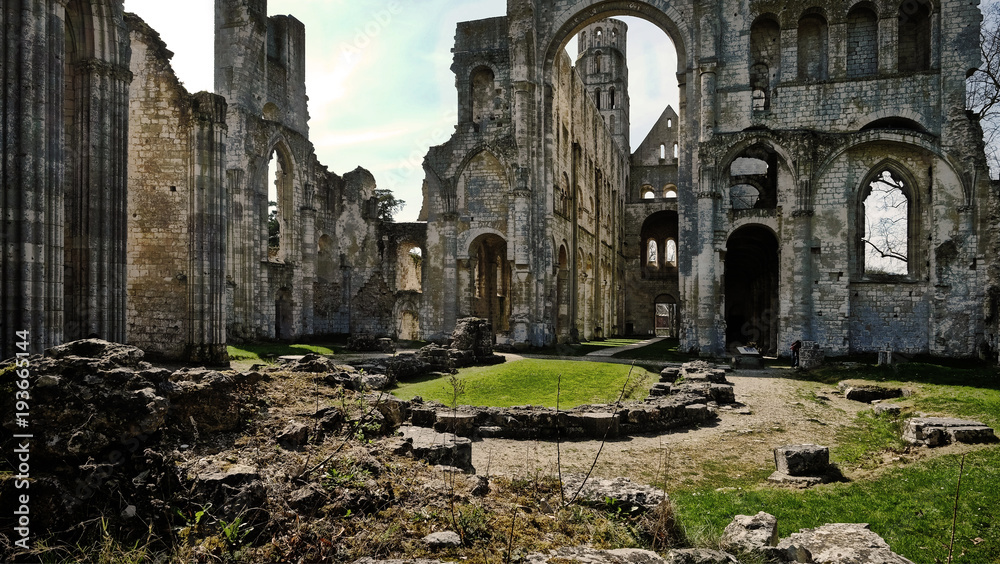 Ruins of Monastery Abbaye de Jumièges / Jumièges Abbey in Normandy, France