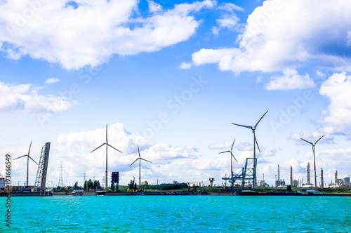 View on windmills in the port of Antwerp - Belgium