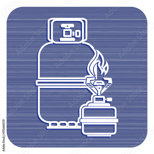 Camping stove with gas bottle icon vector