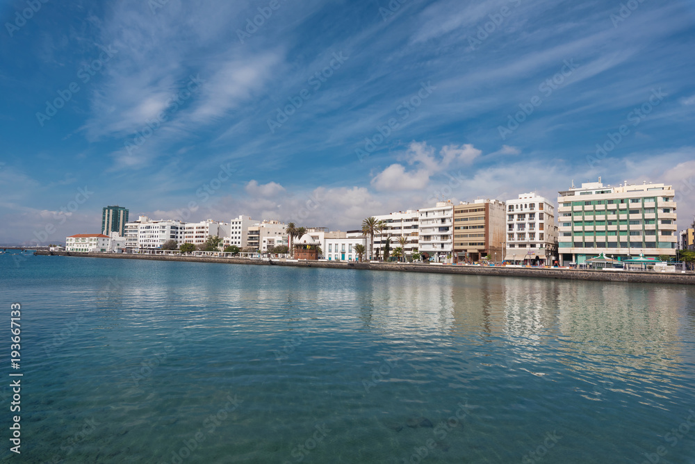 Arrecife capital city skyline in Lanzarote, Canary islands, Spain.