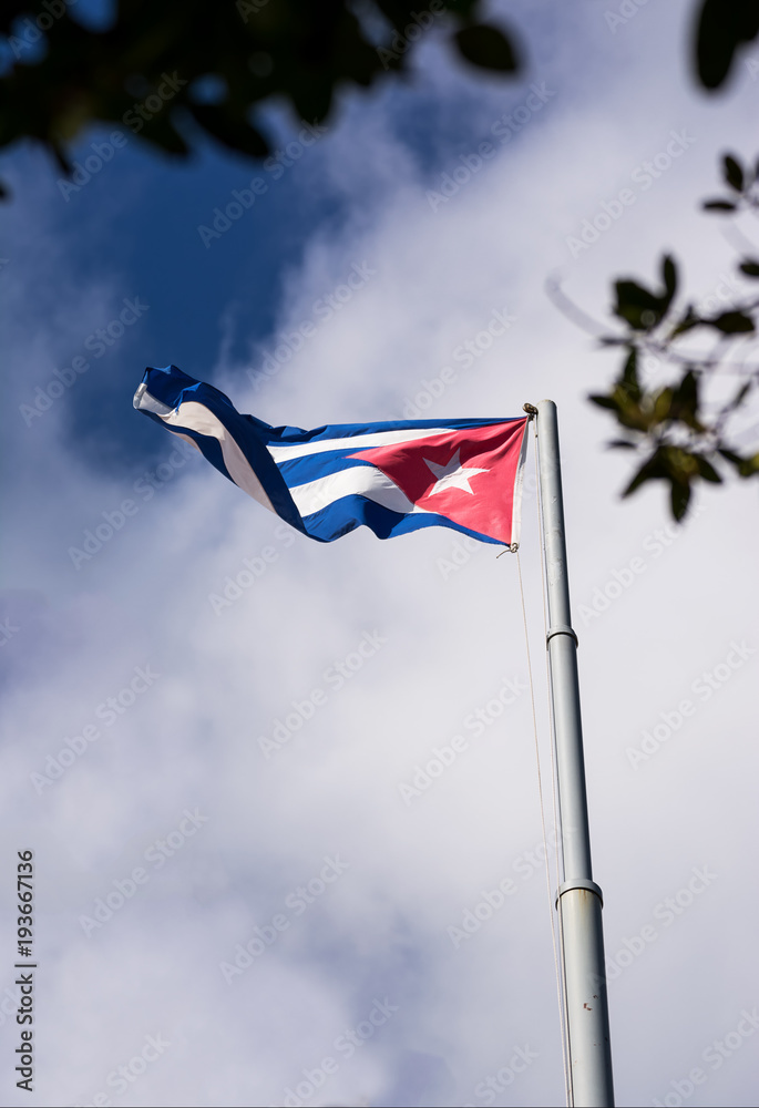 Cuban flag in the sky with wind