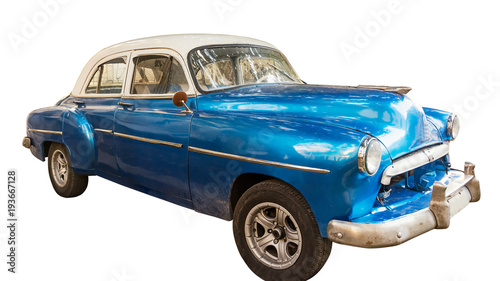 Blue, old and american car