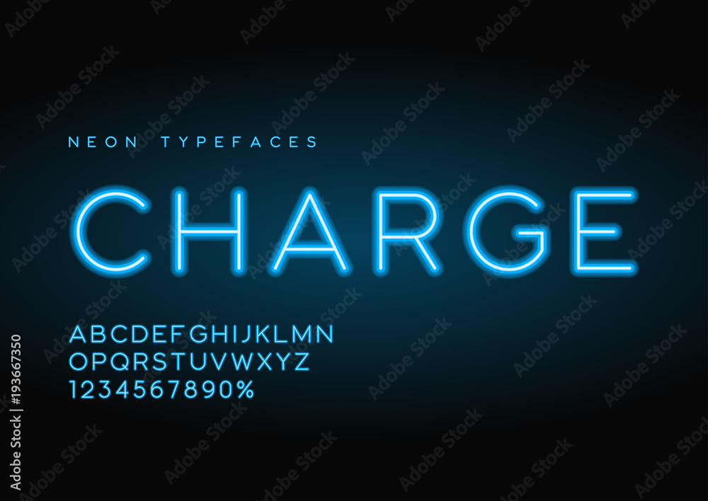 Charge vector linear neon typefaces, alphabet, letters, font, ty