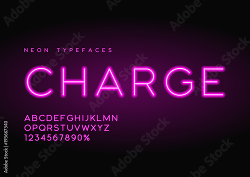 Charge vector linear neon typefaces, alphabet, letters, font, ty
