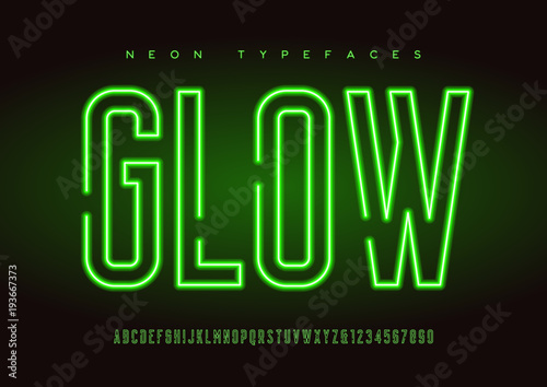 Glowing vector linear neon typefaces, alphabet, letters, font, t