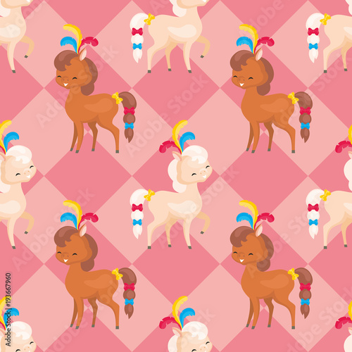 Children's seamless pattern with the image of circus trained animals. Colorful vector background.