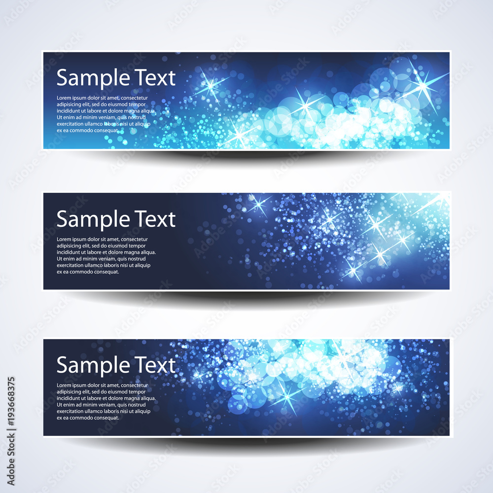 Set of Blue Horizontal Sparkling Icy Winter Holiday, Christmas, New Year's Banners Set of Blue Horizontal Sparkling Icy Winter Holiday, Christmas, New Year's Banners