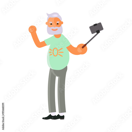 Old man make selfies