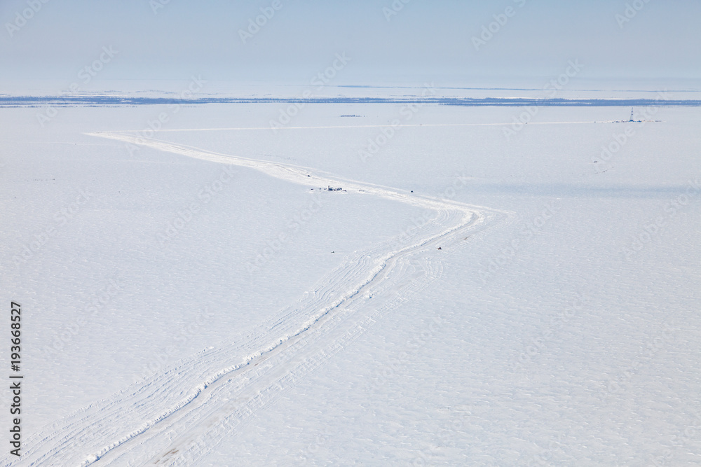 Road in winter tundra
