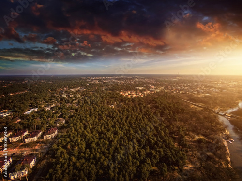 top view of the town and forest photo