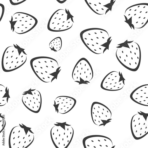 Strawberry vector seamless pattern background. Fruit illustration monochrome background, Seamless background with black strawberries. Random pattern.