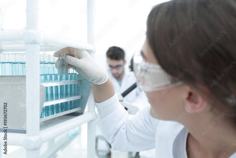 Young woman with test tubes in the laboratory Young woman with test tubes in the laboratory