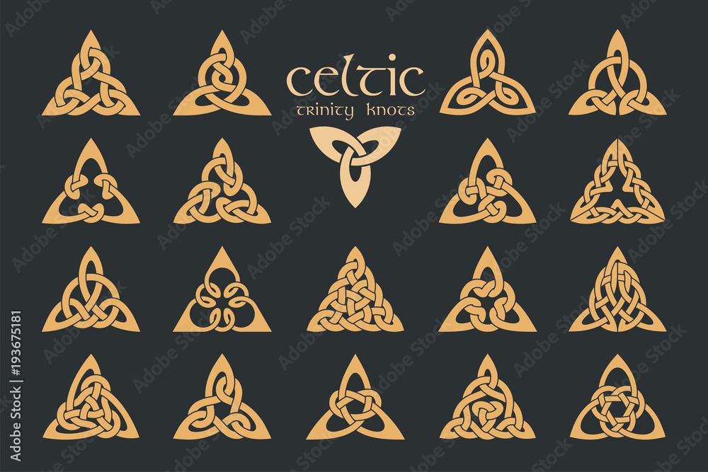 Vector celtic trinity knot. 18 items. Ethnic ornament. Geometric