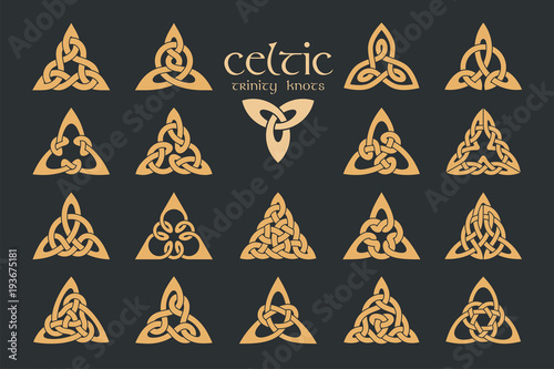 Vector celtic trinity knot. 18 items. Ethnic ornament. Geometric