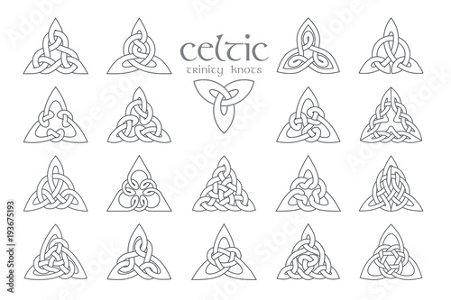 Vector celtic trinity knot. 18 items. Ethnic ornament. Geometric