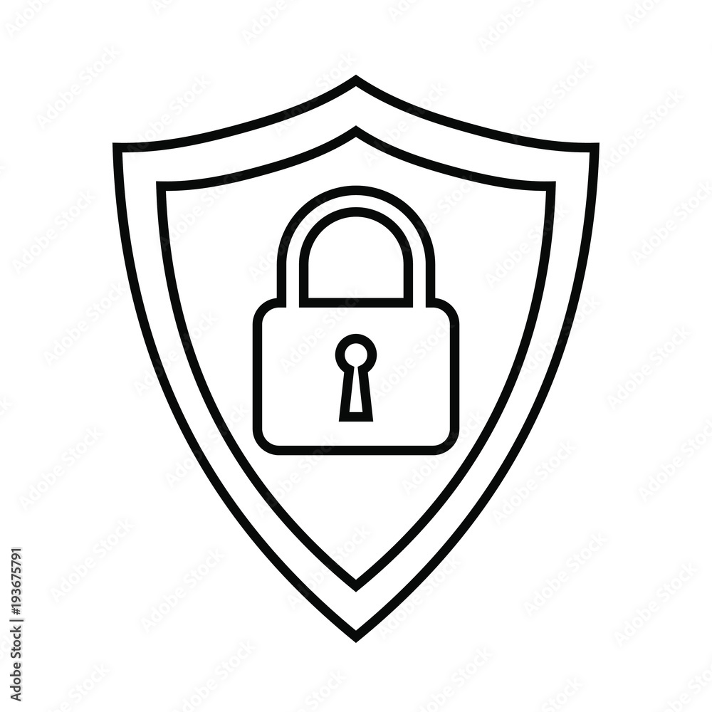 Secure internet icon. Protective shield sign digital security with the image of a padlock. Symbol security protection web. Abstract vector illustration. Secure internet icon. Protective shield sign digital security with the image of a padlock. Symbol security protection web. Abstract vector illustration.