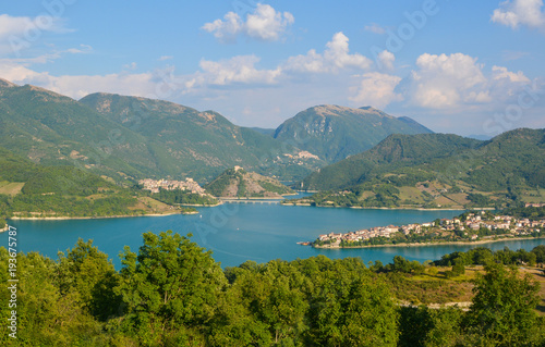 Turano lake  Rieti  Italy  and the town of Castel di Tora