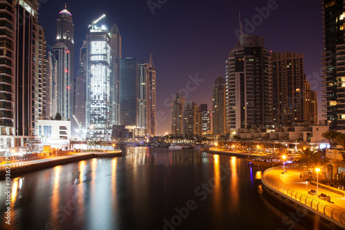 DUBAI, UAE - FEBRUARY 2018: View of modern skyscrapers at night  in Dubai Marina in Dubai, UAE. © Melinda Nagy
