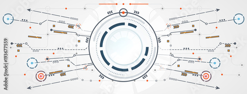 abstract technology circle circuit digital link connection on hi tech white gray background