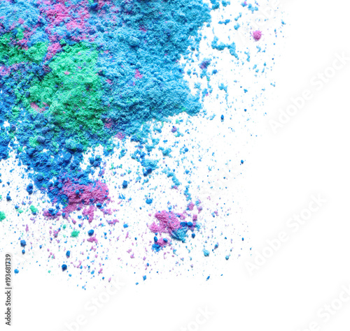 Colorful powders for Holi festival on white background