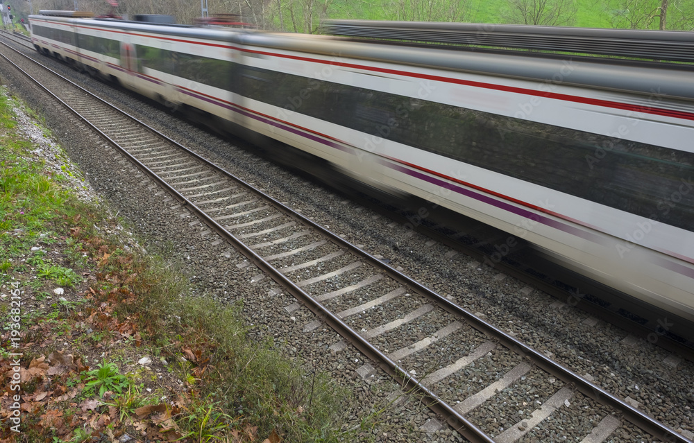 Speed train on railway, Basque Country