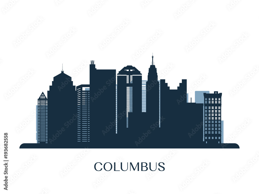 Columbus skyline, monochrome silhouette. Vector illustration.