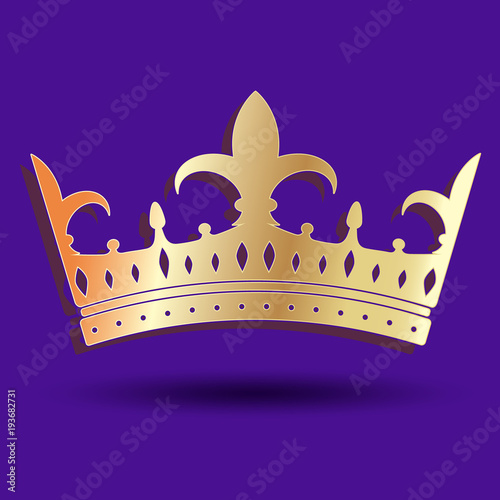 Golden imperial crown on a lilac background. Vector drawing