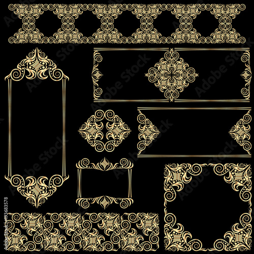 Vector set of frames and lines gold and black design