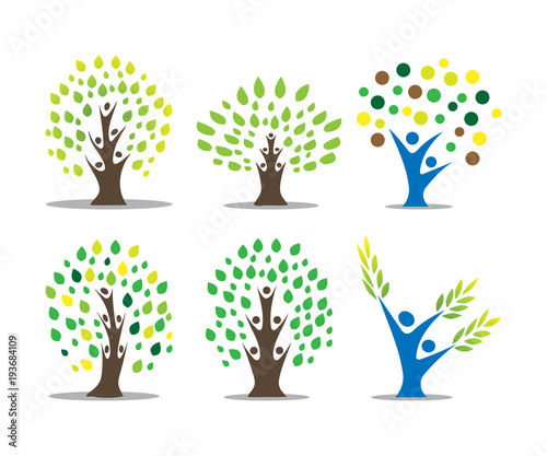 Collection of abstract tree and people logo template