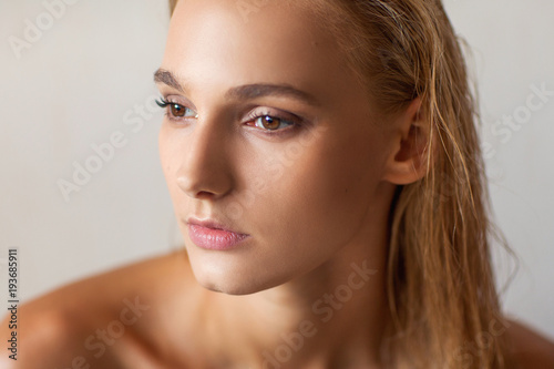 nude fashion portrait of a white-haired girl