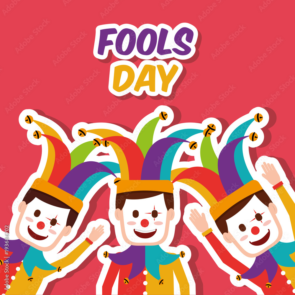 Fototapeta premium fools day colored clowns with jester hat celebration vector illustration