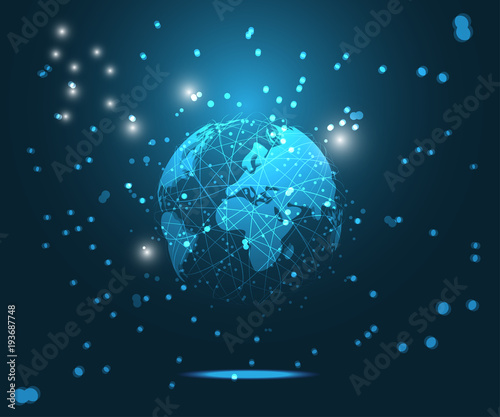 abstract technology concept world digital link on hi tech background