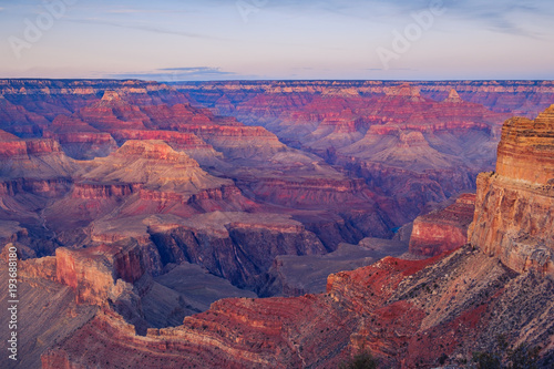 Landscape detail view of Grand canyon after sunset