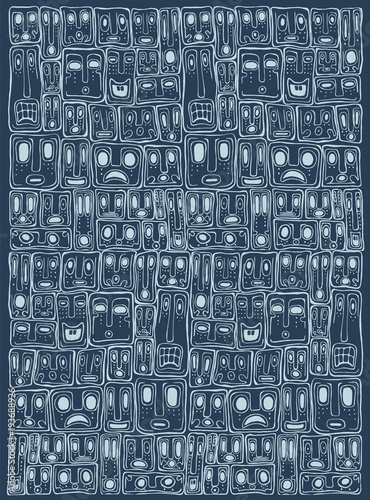 Tribal vintage ethnic background. Geometric pattern, drawing of a tribe masks. Vector illustration. Handmade.