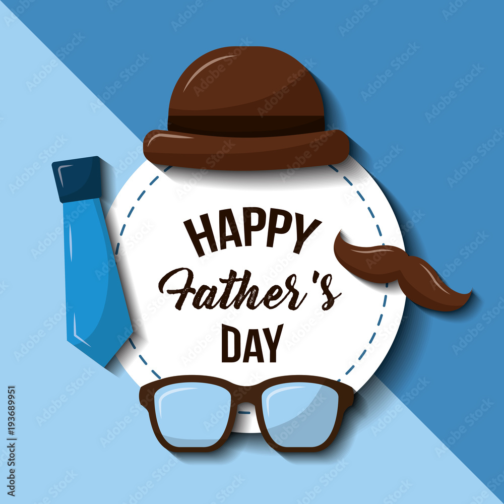 happy fathers day hat glasses mustache and necktie retro style